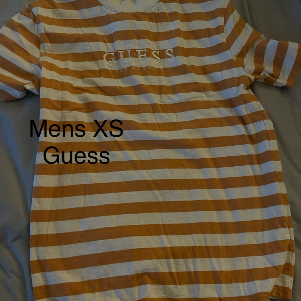 Guess Men's Striped T-Shirt - Brown and White